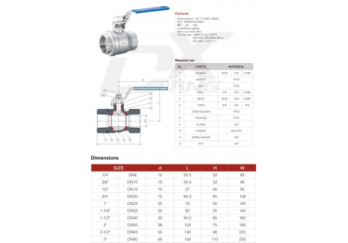3-PC BALL VALVE 1 THREADED END KOREAD TYPE 3-PC BALL VALVE 1 THREADED END KOREAD TYPE